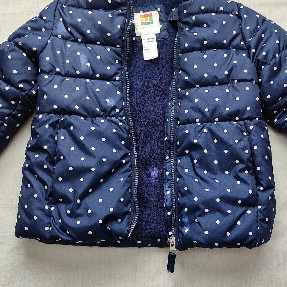 Healthtex Girl's Toddler Puffer Jacket - Blue w/White Polka Dots - Size 4T - Picture 4 of 8